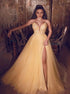 A Line Sweetheart Appliques Tulle Prom Dress with Slit LBQ3782